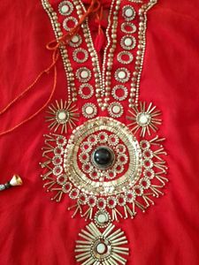 Red Embellished Kurta