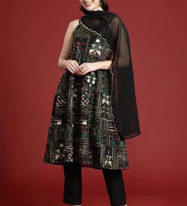 Anouk Black Ethnic Motif Kurta Set