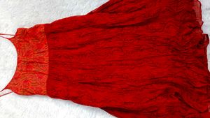 Red Cotton +chiffon Frill Dress