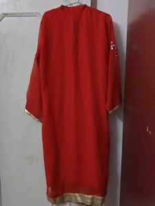 Red Embellished Kurta With Mirror Work