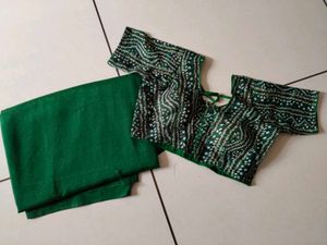 Green Saree With Bandhani Blouse