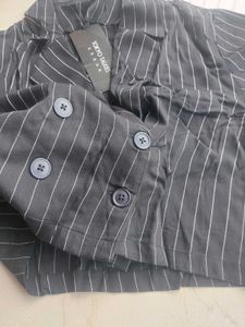 Tokyo talkies Striped Cropped Blazer Top