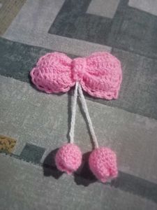 Pink Crochet Bow Hair Clip