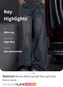 Women Wide Leg High-RiseLight Fade Denim Jeans