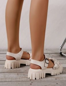 Braided Detail Buckle Decor Ankle Strap Platform