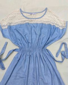 Blue dress net detailing with self tie at back