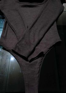Cofee Brown Ribbed Bodysuit