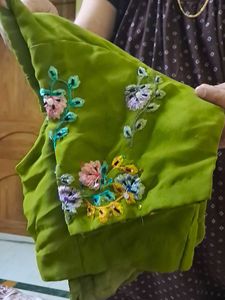 Olive Green Daily Use Saree with Blouse(36)