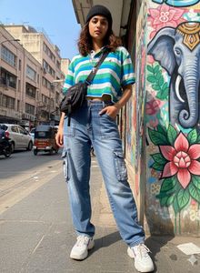 Striped Crop Tshirt & Cargo Jeans