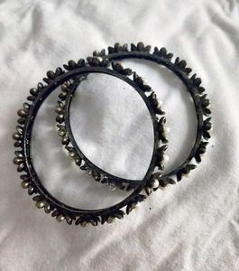 Oxidised silver Floral Bangle Set