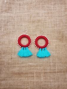 Red And Light Blue Tassel Earring