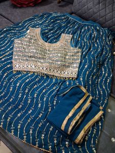 Teal Sequined Lehenga Choli L Size