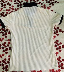 White Ribbed Polo Top
