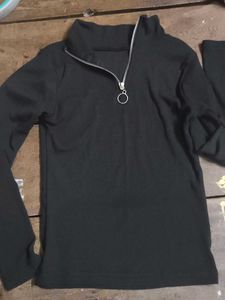 Black Zip-Up Long Sleeve Top