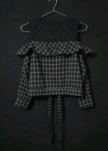 Checkered Cold Shoulder Top