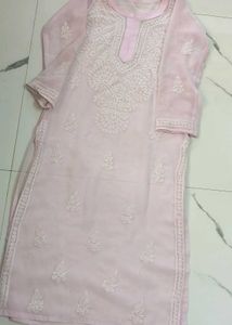 Baby Pink Chikankari Kurti With Lining