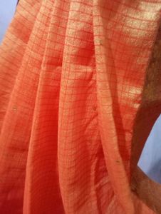 Soft Shining Orange Saree With Red Blouse