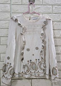 Boho ZARA Cotton Blend Embroidered Ruffle Tunic