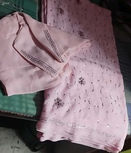 Silk georgette Baby pink saree.