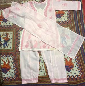 Light Pink Chikankari Cotton Suit Soft Set Elegant