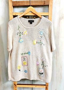 Beige Embroidery Work Pullover Size-46