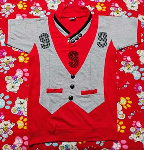 Cotton T-Shirt For Boys-Red 🔴 (With Collar)