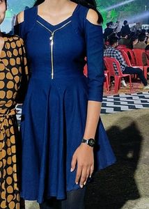 Navy Cold Shoulder Fit &amp; Flare Dress