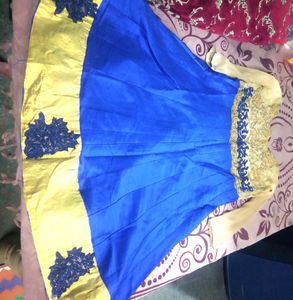 Golden Blue GOWNS With Cut Work Front Side.