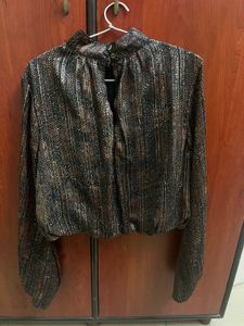 Stylish Metallic Mock Neck Top
