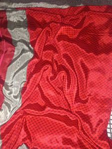 crape Red &amp; Grey Saree