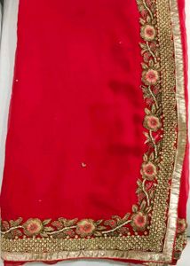 Elegant Red Embroidered Saree