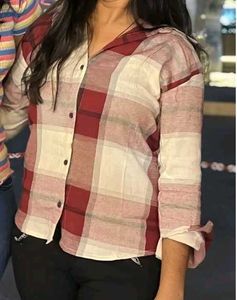 Red &amp; White Plaid Flannel Shirt