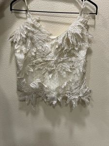 White Floral Embellished Tank Top