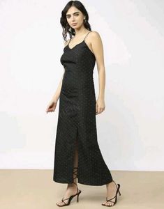 Shein Party Slit Polka-Dot Pattern Maxi Sheath