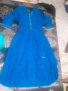 Blue Anarkali With White Butterfly Dupatta