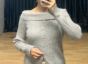 Grey Button-Down Cardigan Top.