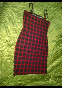 Check Design Red Black Bodycon Shein Dress