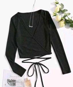 Black Long Sleeve Wrap Top