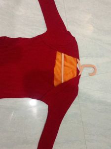 Red Knit Long Sleeve Top
