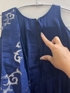Blue Gown With Golden Handwork