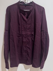 Band Collar Shirt With Ladder Lace