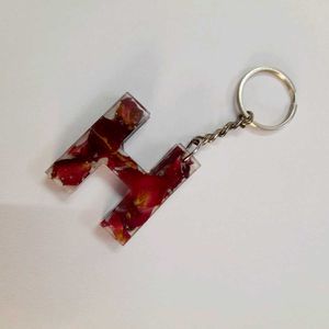 Real Rose Preserved Key Chain H Alphabet