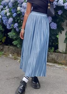 Blue Pleated Midi Skirt