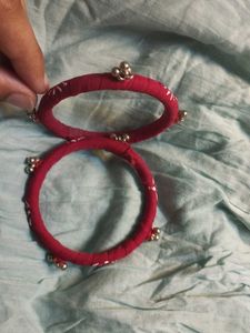 Cloth Bangles With Silver Rattle Tassle