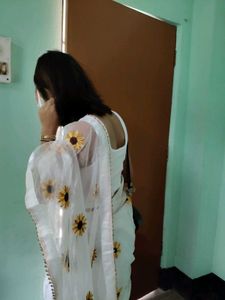 White Floral  Saree  With