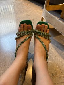 Zara Emerald Green Embellished Heels