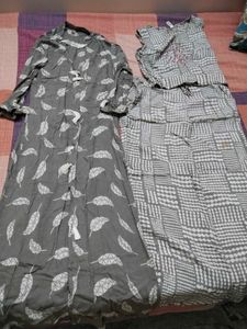 Grey Printed Night Suit Set