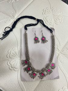 Oxidised necklace with earrings