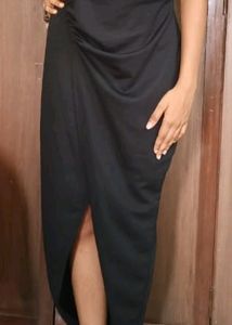 Women Wrap One shoulder black dress.