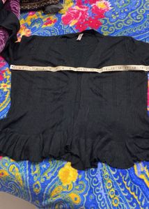 Black Ruffle Hem Cardigan